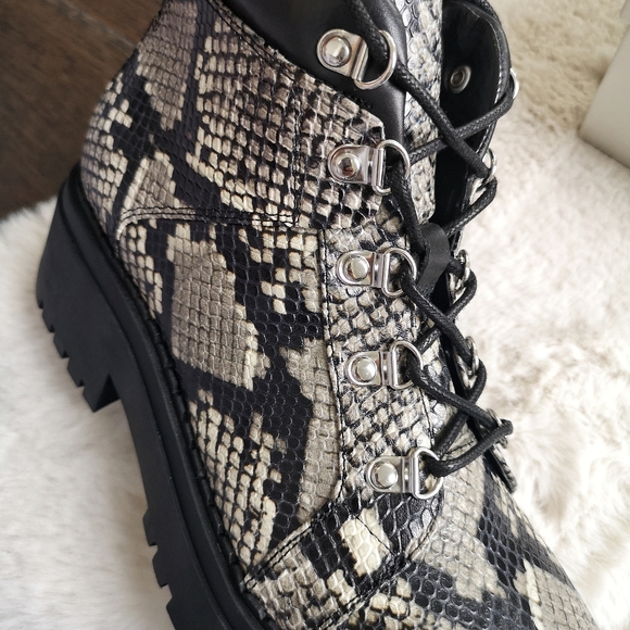 Marc Fisher Lug Kini Leather Snakeskin Combat Boot - Picture 7 of 15